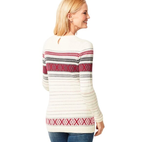 Talbots Sweater Womens Size MP Criss Cross Fair Isle Long Sleeve Cashmere Blend - Picture 3 of 15